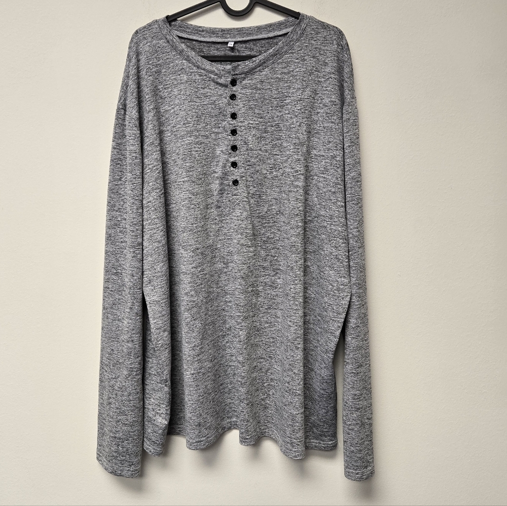7-Button Placket Henley Long Sleeve Lightweight T-Shirt Grey XXL